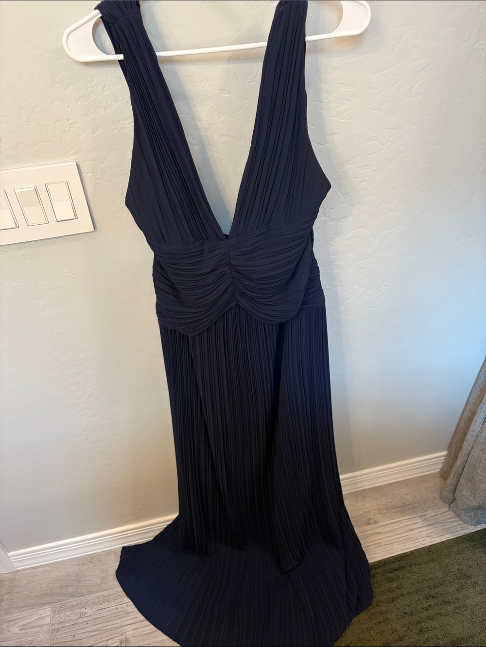 Lulu's Navy Plisse Deep V Maxi Dress